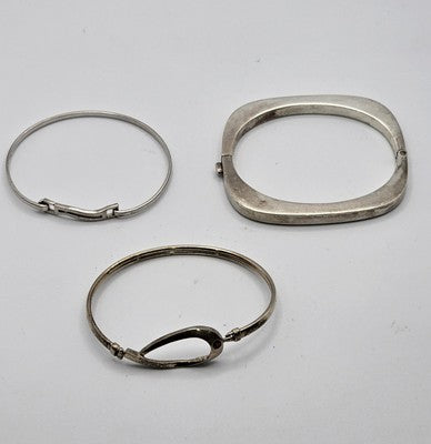 Sterling Silver Bangles Modernist Stone Set Cubic x 3 (44g)