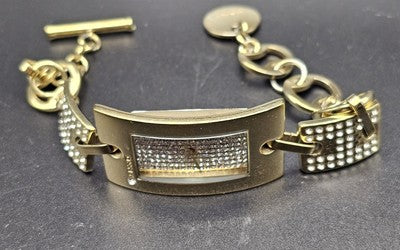 DKNY Women's Gold-Tone Quartz Watch – Diamond-Look Dial & Strap – Working