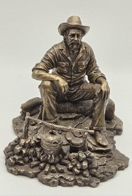 Early Antique Spelter Metal Statue 6" Rustic "Lonely Man on Log" Figurine Statue