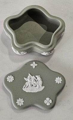 Vintage Wedgwood Sage Green Jasperware Star Shaped Trinket Box - Pegasus Cameo