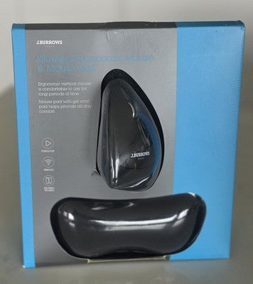 J.Burrows Wireless Ergonomic Vertical Mouse & Gel Mouse Pad Set - Black