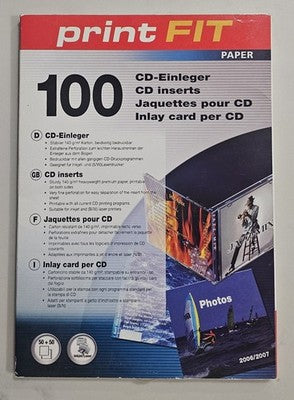 PrintFIT 100 CD Inserts Inlay Cards for Jewel Case - Inkjet/Laser Paper