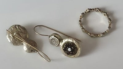 Handcrafted Artisan Sterling Silver Spiral Earrings and Textured Band Ring Set