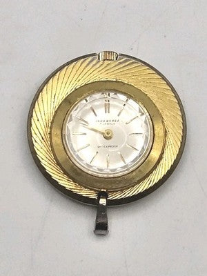 Vintage Gold Tone Ingersoll Mechanical Swiss Pendant Watch Working Condition
