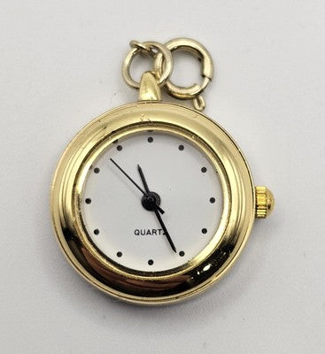 Gold Tone Quartz Watch Pendant/Charm with Ring Clasp - Working Condition