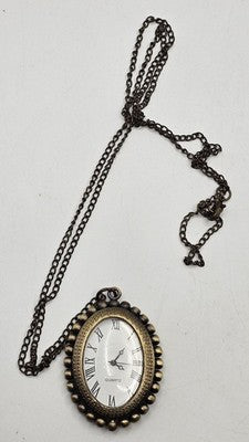 Steampunk Quartz Pendant Necklace Watch Oval Visible Movement SL68 Antique Brass