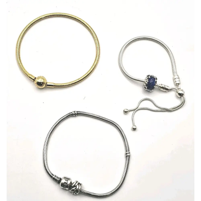 Pandora Sterling Silver Bracelet Set with Gold Tone Charms (3x) (49g)