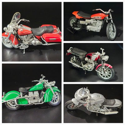 Collection of Five Detailed Motorcycle Scale Models Featuring Diverse Styles