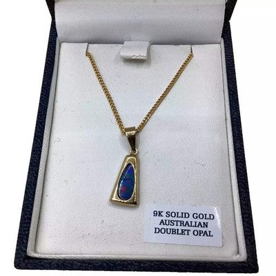 Opals Australia 9K Gold Doublet Opal Pendant & Chain Ladies Necklace