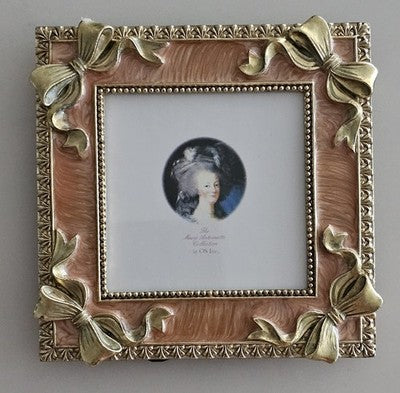 The Marie Antoinette Collection Pink Enamel Picture Frame with Gold Bows