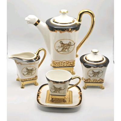 AJM DAYE Antique Opulent Black & Gold Leopard Footed Coffee & Tea Set (5 pcs)