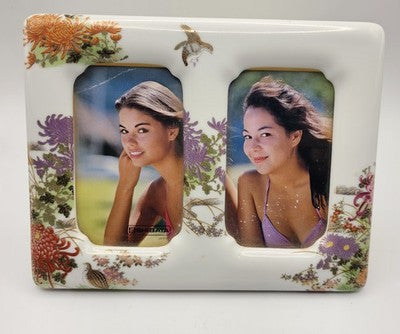 Vtg SHIBATA Japan Ceramic Stand Up Picture Frame Floral - Frame Size 30x15cm
