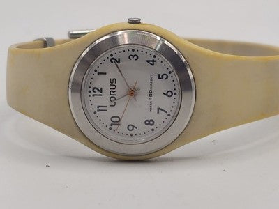 Lorus Y121-X126 Quartz 100M Water Resistant Cream Resin Watch-Working Condition