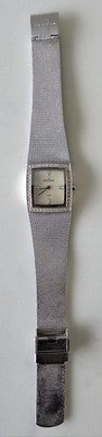Skagen Denmark 608SSS Women's Silver Mesh Bracelet Square Crystal Watch Working
