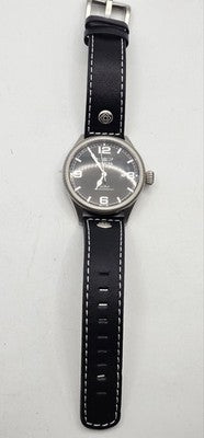 Invicta Model 1460 Black Dial Pilot Watch 50M Flame Fusion Crystal Leather Stra