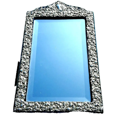 Large Ornate Antique Sterling Silver Standing Mirror - 23x36 cm