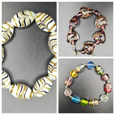 Vintage Set Of Three Bracelet Brass Glass Gemstone Jewellery