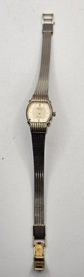 JAL Gold Tone Ladies VINTAGE Style Watch Black Leather Strap Arabic Numerals