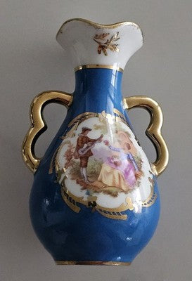 Vintage Goudeville Limoges France Porcelain Mini Vase Fragonard Courting Couple