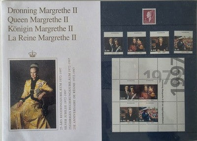 1997 Denmark Queen Margrethe II Silver Jubilee Mint Stamp Folder & Mini-Sheet