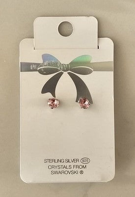 925 Sterling Silver Pink Crystals from Swarovski Stud Earrings New on Card