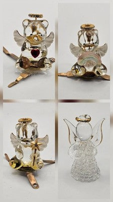 Worry Box Vintage Handcrafted Glass Angel Miniature Figurines with Gold Trim x 4