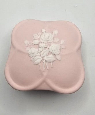 Thailand Handcrafted Pink & White Bas-Relief Rose Trinket Box