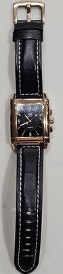 AK Homme Men's Quartz Watch - Rose Gold Case, Black Dial, Genuine Leather Strap