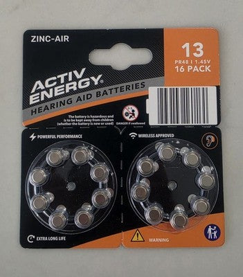Activ Energy Hearing Aid Batteries Size 13 PR48 1.45V Zinc-Air - 16 Pack (2x8)