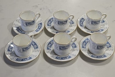6xVintage Coalport Revelry Blue Demitasse Cup & Saucer Set With Gold Trim