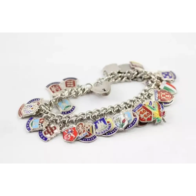Mixed Grade Silver Charm Bracelet –Heart Padlock & Safety Chain with Enamel (80)