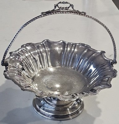 Antique Walker & Hall Sheffield Silver-Plated Footed Basket with Swing Handle
