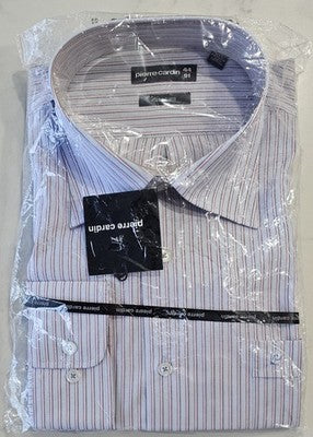 Pierre Cardin Men's Dress Shirt Size 44/91 Tapered Fit Blue Pink Stripe NWT