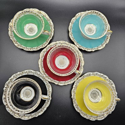 Bavaria Bareuther Germany Set of Five Colorful Tea Cups and Saucers