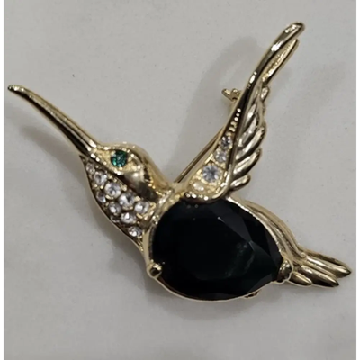 Swarovski Vintage Gold-Tone Black Enamel Brooch Pin