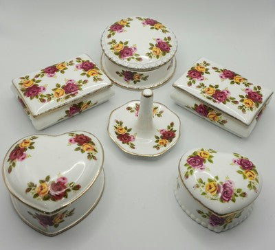 Vintage Fine Bone China "Cottage Rose" Trinket Box Set - Made in Taiwan
