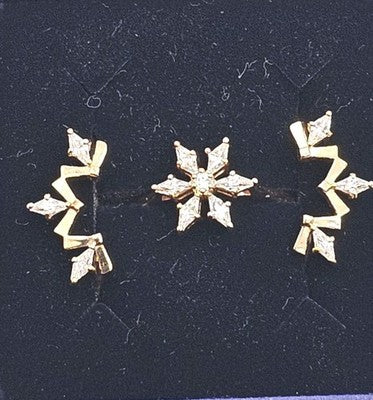 Swarovski Crystal Style Gold Tone Cluster & Chevron Stacking 3xRings Size 52 (US