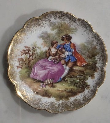 Vintage Limoges France Porcelain Mini Plate - Fragonard Courting Scene - 10 cm
