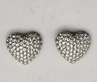 Vintage Swarovski Pave Crystal Heart Gold Tone Clip On Earrings