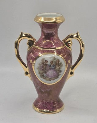 Vintage Limoges France CobaltRed Marbled Porcelain Vases Fragonard