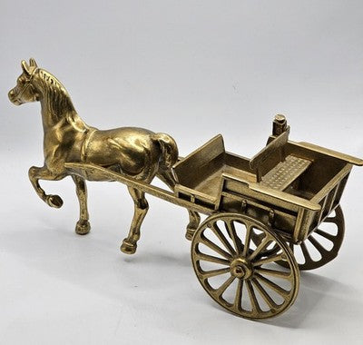 Vintage Brass Horse Drawn Carriage Buggy Cart Figurine Statue 28cm 1200g