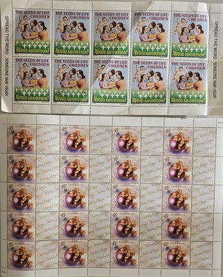 Vintage Australian 45c Christmas Stamp Sheet & Rare 1982 Pro-Life Cinderellas