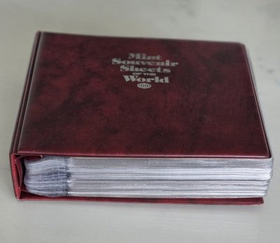 Vintage Mint Souvenir Sheets of the World Stamp Album - Red Faux Leather Binder