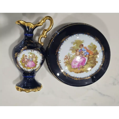 Limoges Collection of two, Jug and pill or trinket, 22k Gold, France