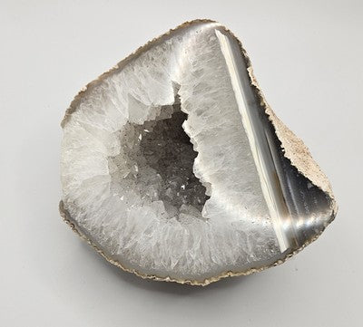 Grey Brazilian Agate Geode Crystal Half - Natural Quartz Rock Mineral Spec 1.4kg