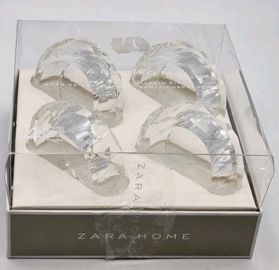 Zara Home 4x Crystal Glass Napkin Rings Set Diamond Cut Dining Tableware