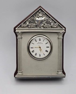Royal Selangor Pewter and Wood Mantel Clock with Roman Numerals Working Conditio