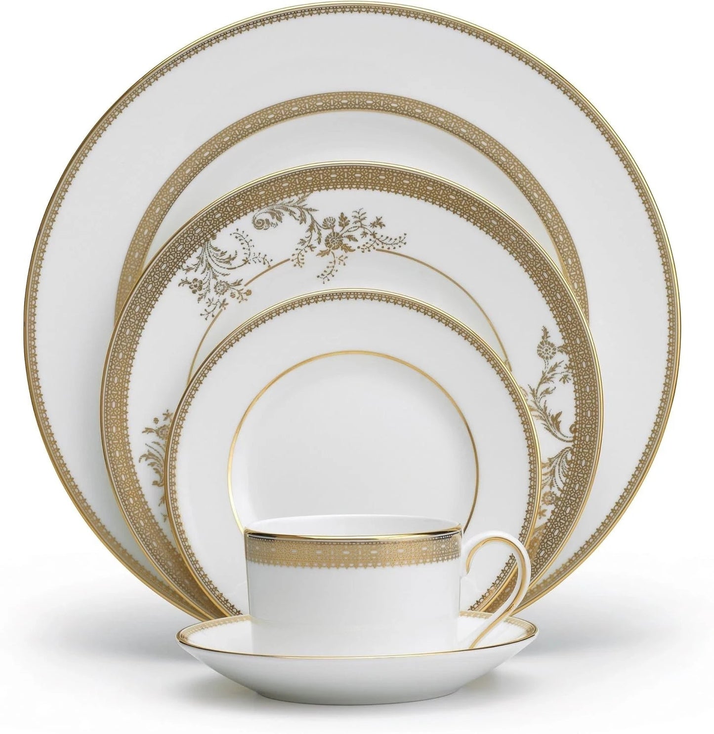 Vera Wang Wedgwood Lace Gold 10 Piece (FOR 2 PEOPLE) Dinnerware Place Set