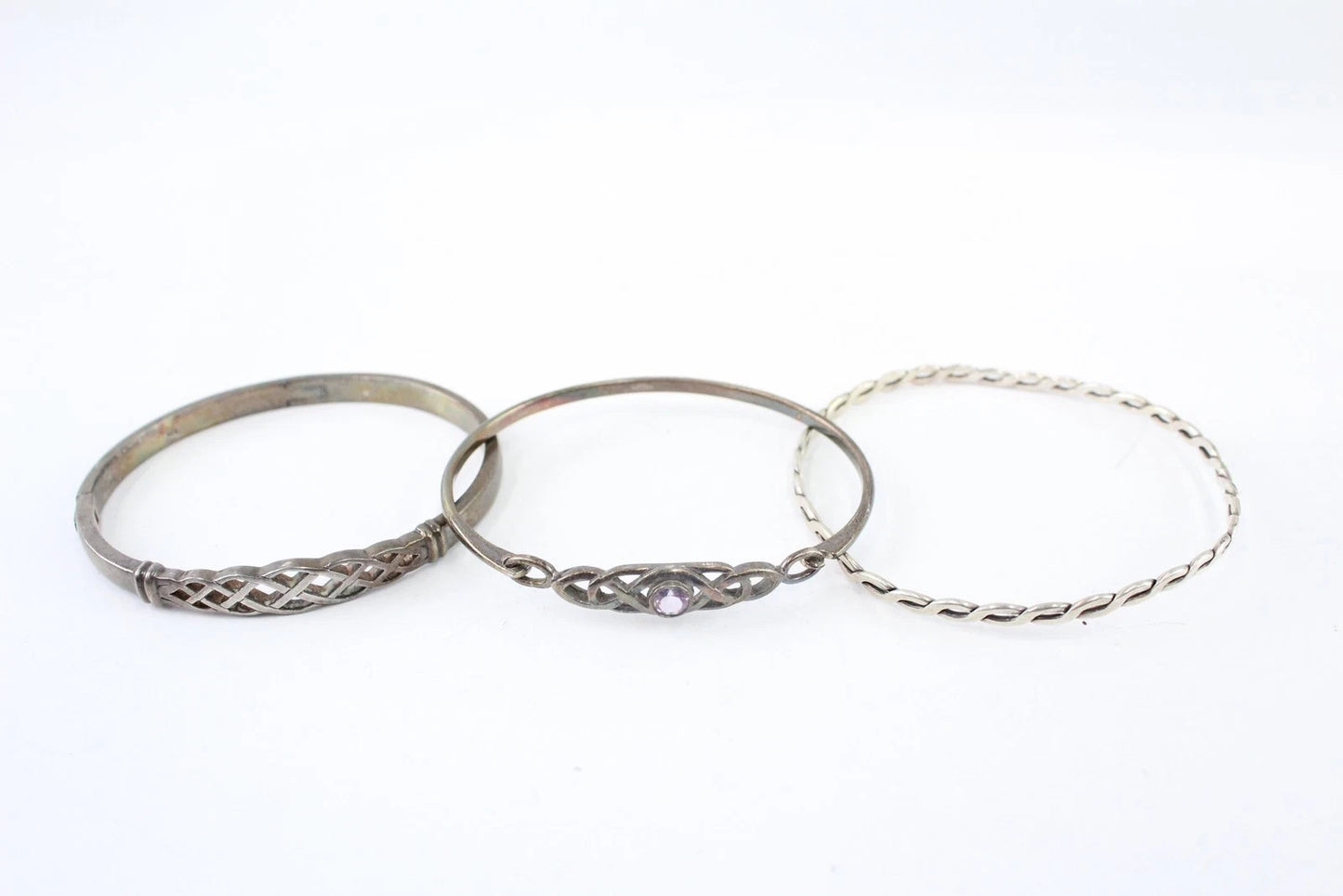 Sterling Silver Bangles Celtic Knot Stone Set Faceted x 3 (45g)