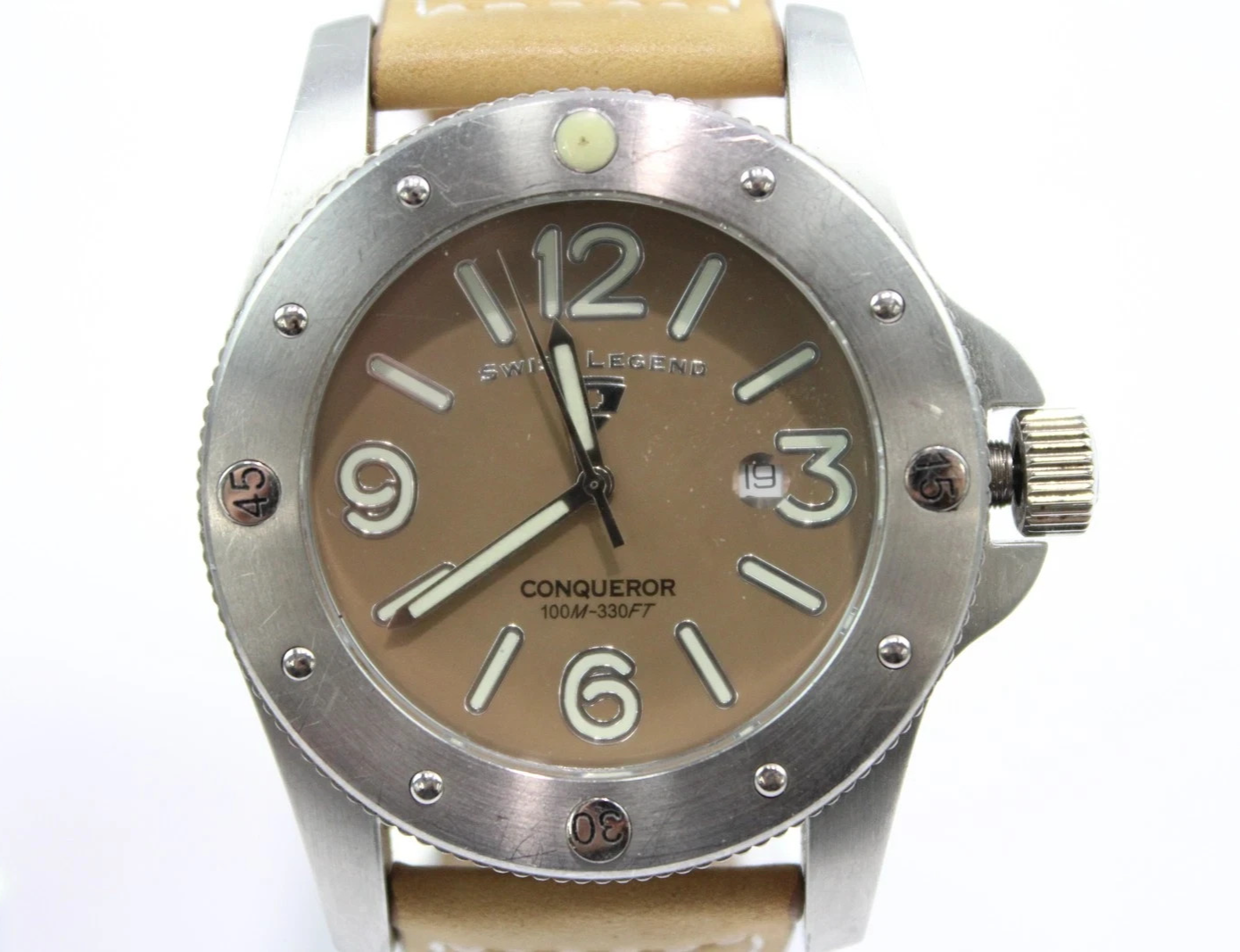 Swiss Legend Men's Quartz Wristwatch – Brown Genuine Leather – Working Condition